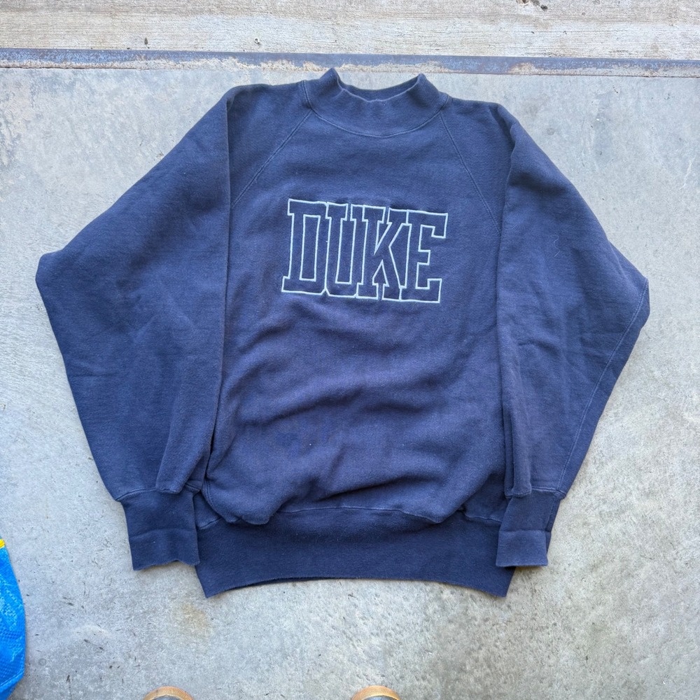 Vintage Champion Reverse Weave Duke Sweatshirt Navy Blue 90s USA XL Pockets